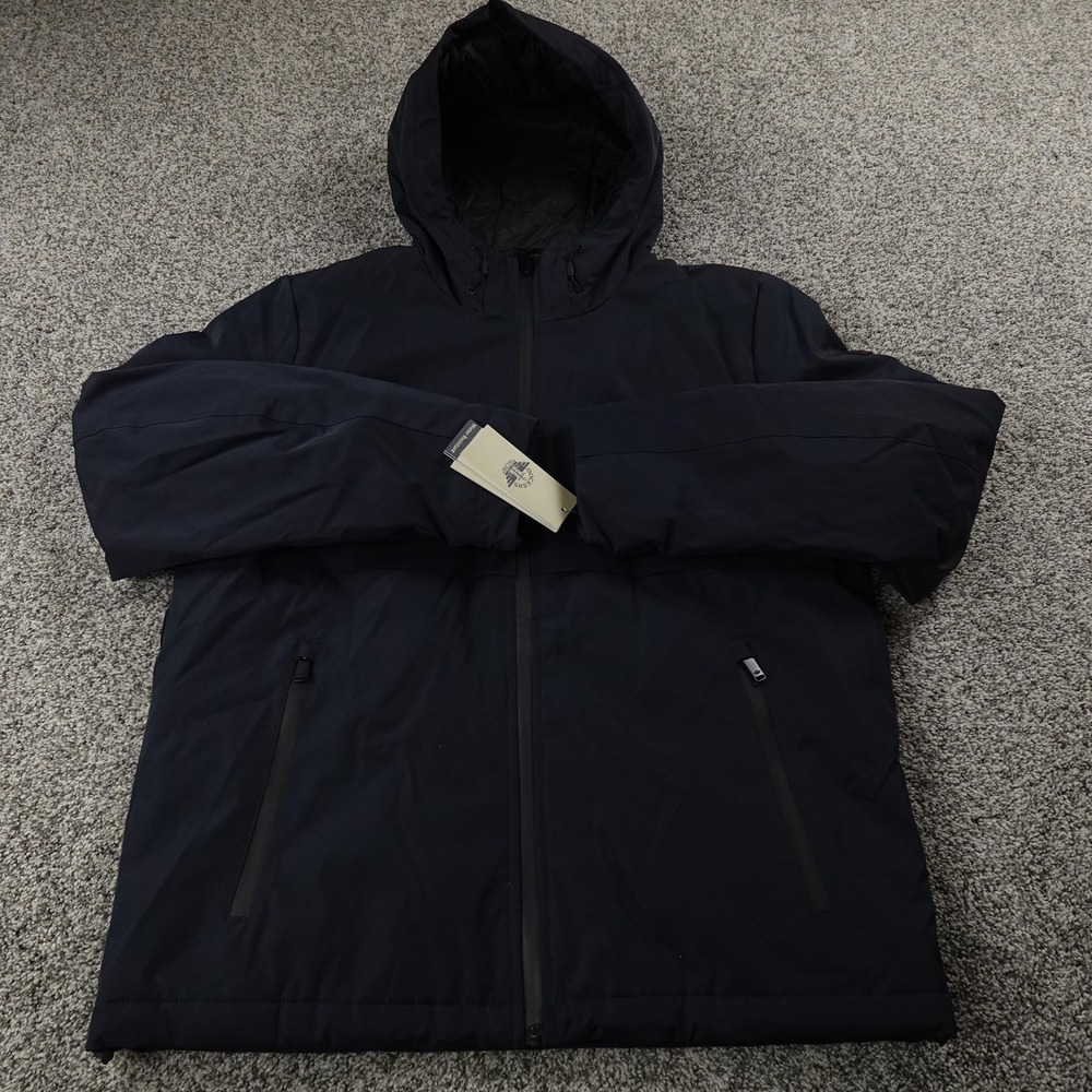 NEW Dockers Jacket Mens M Blue Hooded Softshell Zip Insulated Windbreaker Coatโ